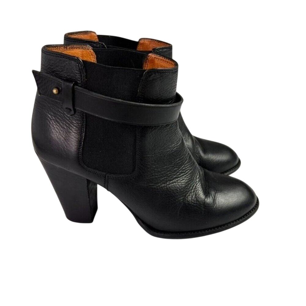 Madewell Boots Womens 8 Black The Lonny Buckle Chelsea Heel Ankle 07952 Leather